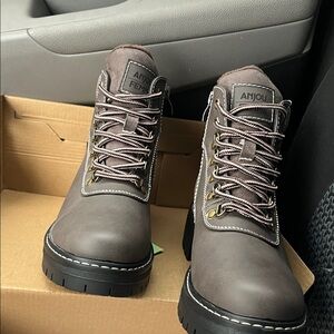 Brown Lace-Up Chunky Sole Boots